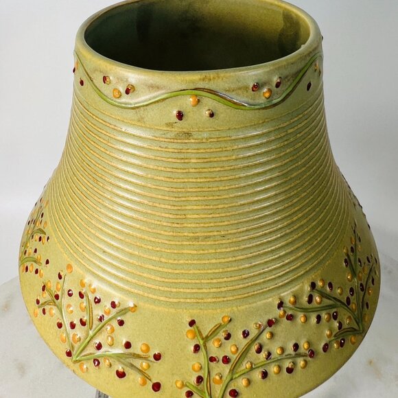 Yankee Candle Ceramic Votive Holder With Stand  Avocado Green Floral Design - Picture 5 of 8